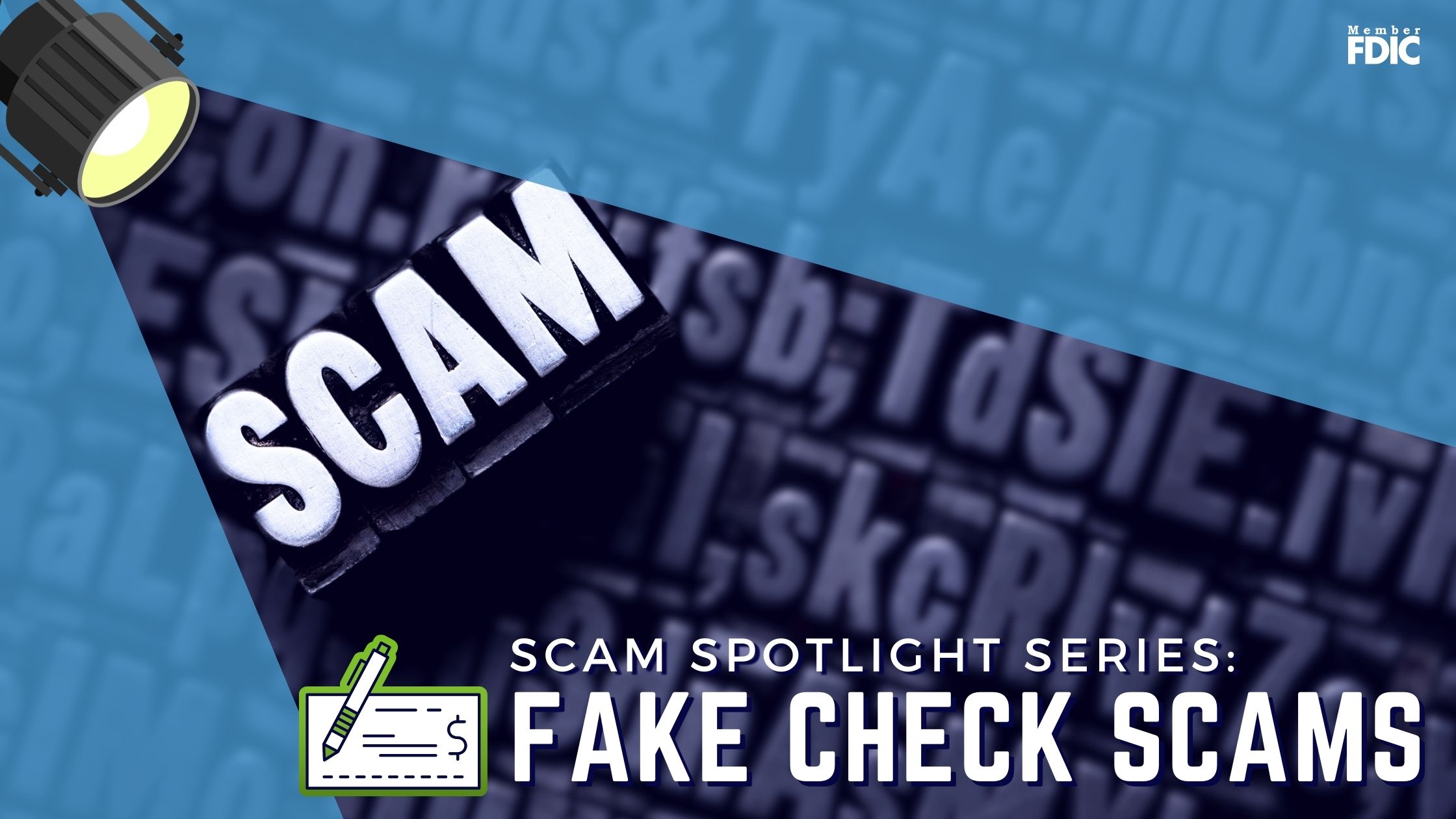 spotlight shining down on bold lettering saying scam an